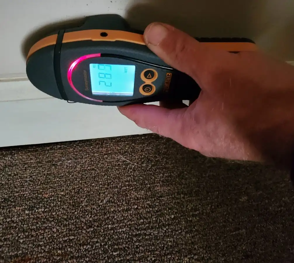 Moisture detection at baseboard during Burst Pipe Cleanup in Fletcher